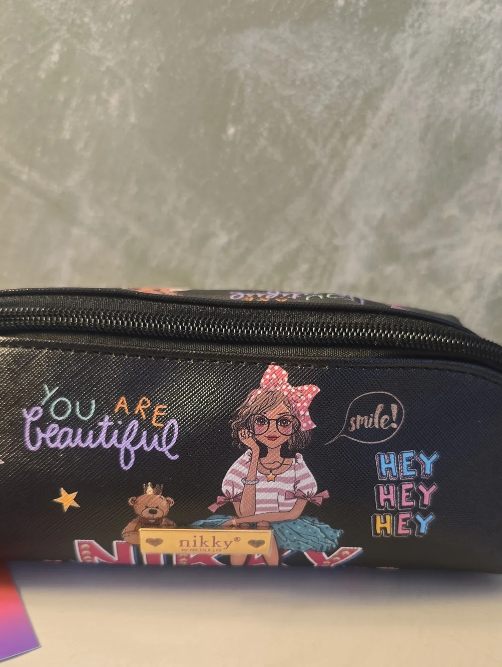 nikky By Nicole Lee  Black 'You Are Beautiful' Cosmetic Bag New